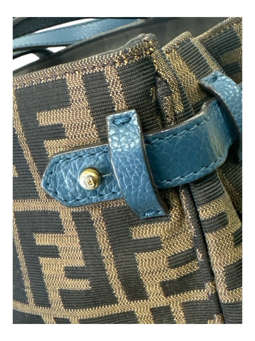 Fendi Brown & Blue Print Canvas & Leather Zucca Monogram Tote Bag Brown & Blue Print / M