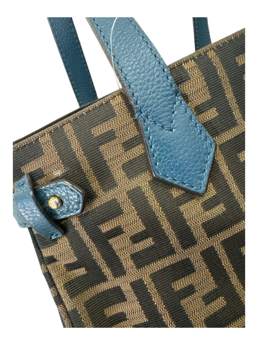 Fendi Brown & Blue Print Canvas & Leather Zucca Monogram Tote Bag Brown & Blue Print / M