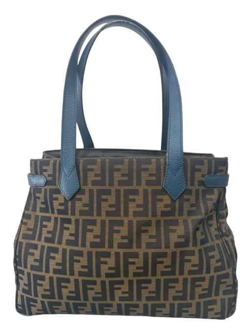 Fendi Brown & Blue Print Canvas & Leather Zucca Monogram Tote Bag Brown & Blue Print / M