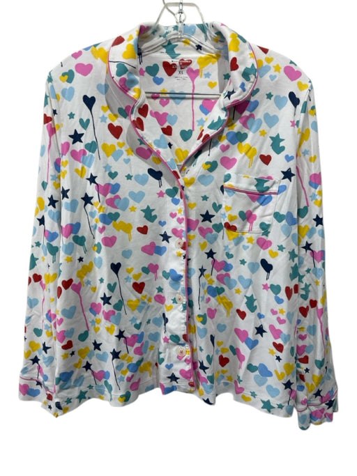 Roller Rabbit Size XL White & Multi Cotton Hearts Long Sleeve Stars Pant Set White & Multi / XL