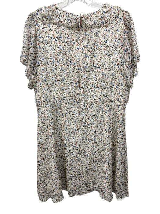 Madewell Size 14 White & Multi Silk Short Sleeve Floral V Neck Back Zip Dress White & Multi / 14
