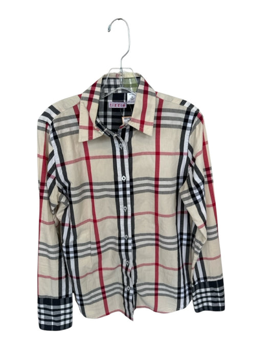 Tizzie Size M Cream & Red Cotton Long Sleeve Plaid Button Down Top Cream & Red / M
