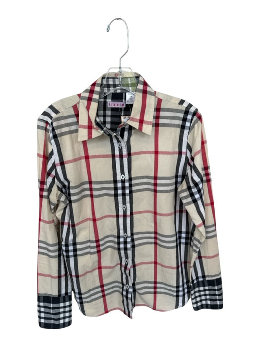 Tizzie Size M Cream & Red Cotton Long Sleeve Plaid Button Down Top Cream & Red / M