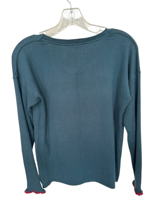 Lisa Todd Size S Teal & Red Cotton & Cashmere Embroidered Person Sweater Teal & Red / S