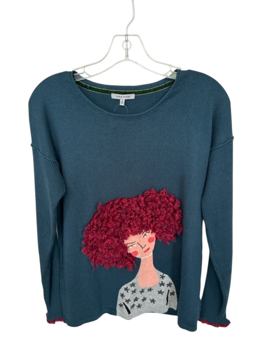 Lisa Todd Size S Teal & Red Cotton & Cashmere Embroidered Person Sweater Teal & Red / S