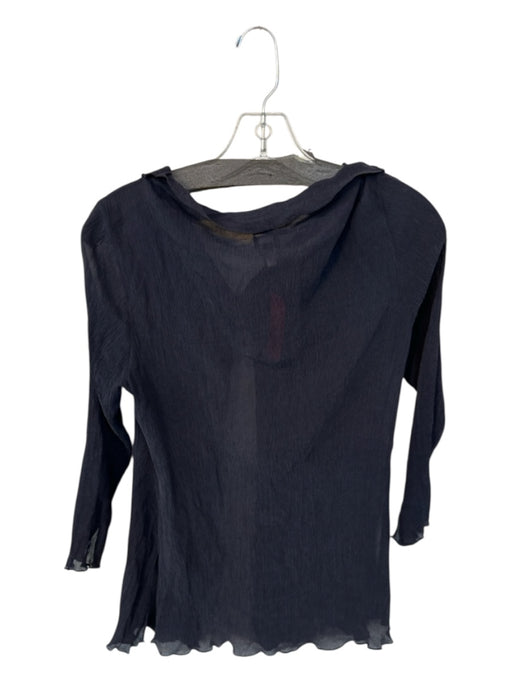 Eileen Fisher Size M Navy Silk Long Sleeve Crinkle Semi Sheer Buttons Top Navy / M