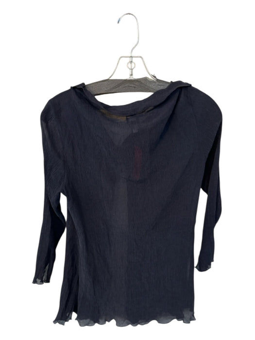 Eileen Fisher Size M Navy Silk Long Sleeve Crinkle Semi Sheer Buttons Top Navy / M
