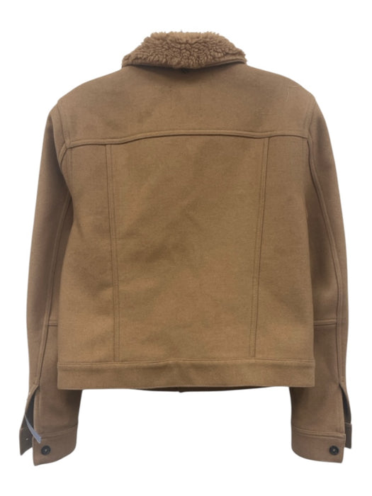 Billy Reid Size S Brown Camel Hair Long Sleeve Button Up Fleece Collar Jacket Brown / S