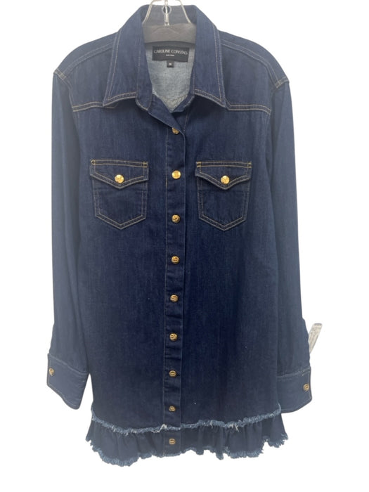 Caroline Constas Size M Dark Wash Cotton Long Sleeve Button Up Collar Dress Dark Wash / M