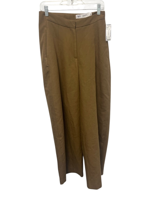 Zara Size S Brown Wool Trouser Zip Fly Hook & Eye Wide Leg Pants Brown / S