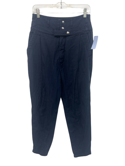 Frame Size 28 Navy Cotton High Rise Zip Fly Buttons Wide Leg Pants Navy / 28