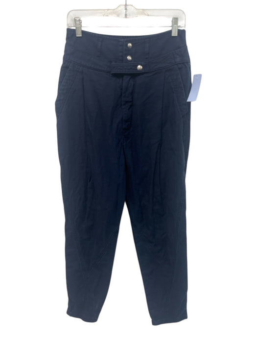 Frame Size 28 Navy Cotton High Rise Zip Fly Buttons Wide Leg Pants Navy / 28