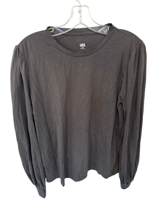 Lunya Size S Dark Grey Pima Cotton Long Sleeve Pleated Sleeves Crewneck Top Dark Grey / S