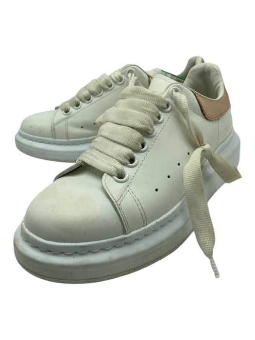 Alexander McQueen Shoe Size 36 White & Rose Gold Leather Low Top Laces Sneakers White & Rose Gold / 36