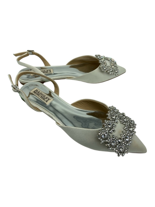 Badgley Mischka Shoe Size 6 White & Silver Satin Pointed Toe Rhinestone Sandals White & Silver / 6