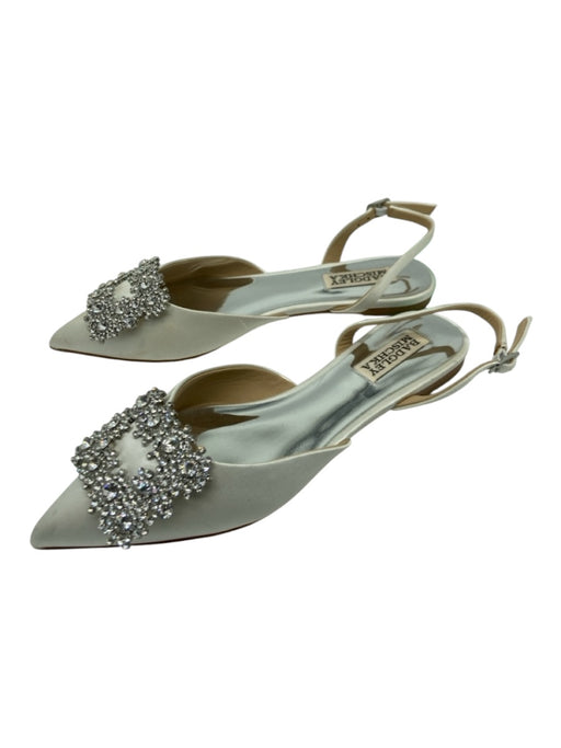 Badgley Mischka Shoe Size 6 White & Silver Satin Pointed Toe Rhinestone Sandals White & Silver / 6