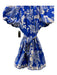 Farm Rio Size L Blue & White Cotton Abstract Button Front Puff Sleeve Dress Blue & White / L