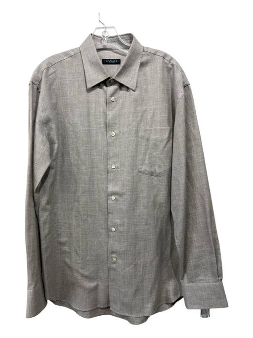 Canali Size L Gray Cotton Lines Button Down Men's Long Sleeve Shirt L