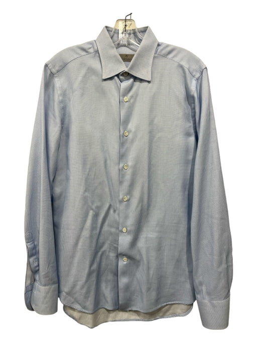 Canali Size 15.5 Light Blue & White Cotton Micro Button Down Long Sleeve Shirt 15.5