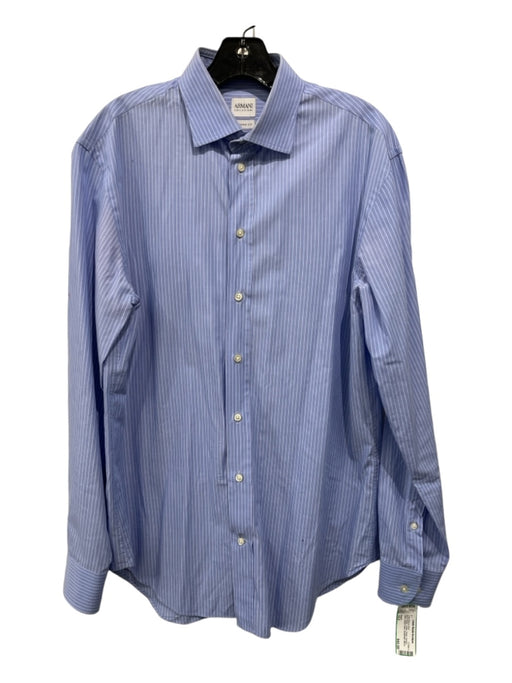 Armani Size 15.5 Blue & White Cotton Stripe Spread Collar Long Sleeve Shirt 15.5