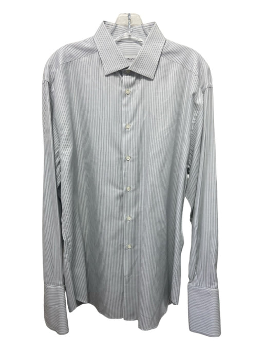 Armani Size 16 White & Blue Cotton Striped Button Down Men's Long Sleeve Shirt 16