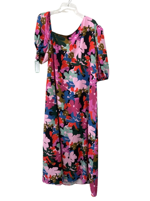 Crosby Size L Pink & Multi Polyester Floral Boat Neck Short Puff Sleeve Dress Pink & Multi / L