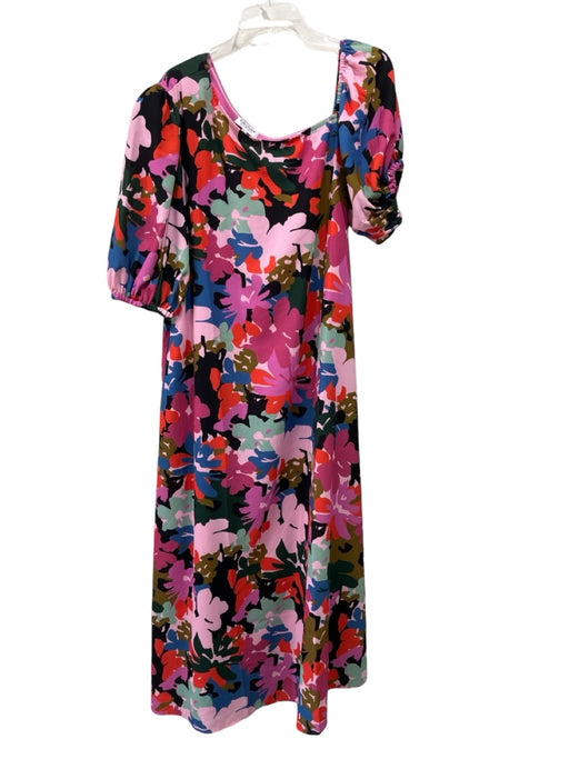 Crosby Size L Pink & Multi Polyester Floral Boat Neck Short Puff Sleeve Dress Pink & Multi / L