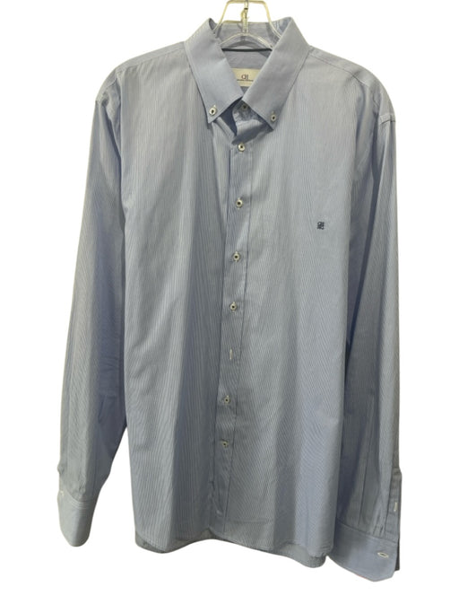 Carolina Herrera Size 17 Blue & White Cotton Striped Button Up Long Sleeve Shirt Blue & White / 17