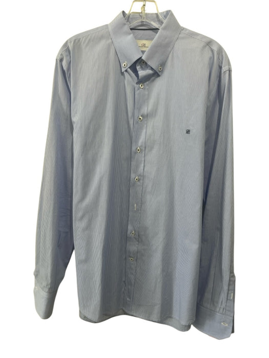 Carolina Herrera Size 17 Blue & White Cotton Striped Button Up Long Sleeve Shirt Blue & White / 17