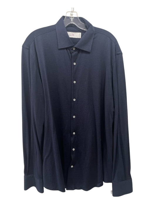 Carolina Herrera Size 17 Blue Cotton Blend Solid Button Down Long Sleeve Shirt 17