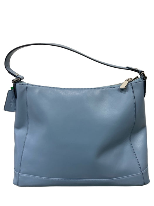 Coach Blue Leather Zip Close Shoulder silver hardware Buckle Detail Bag Blue / M