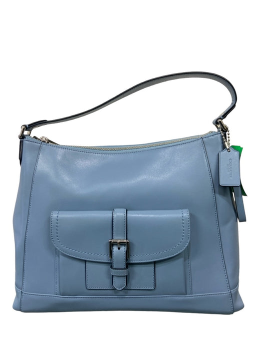 Coach Blue Leather Zip Close Shoulder silver hardware Buckle Detail Bag Blue / M