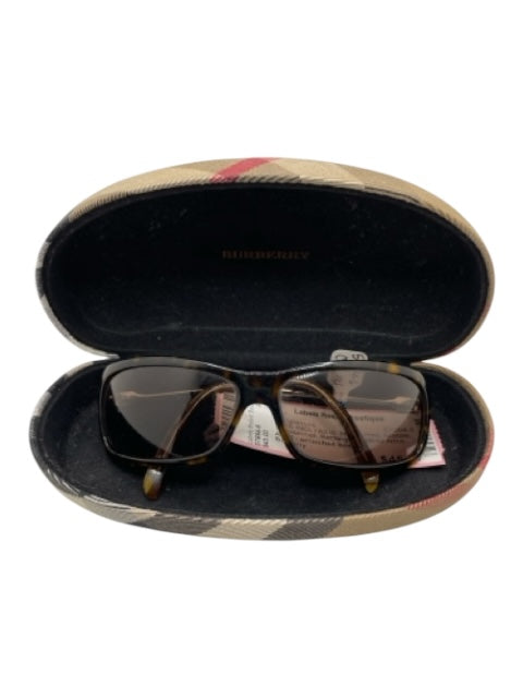 Burberry Brown Print Acetate Tortoiseshell Rectangular Metal Arms Sunglasses Brown Print