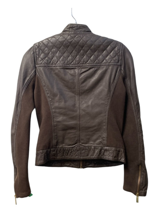 Michael Michael Kors Size XS Chocolate Brown Leather Mock Neck Zip Front Jacket Chocolate Brown / XS