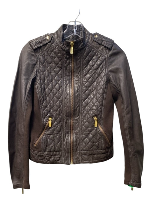 Michael Michael Kors Size XS Chocolate Brown Leather Mock Neck Zip Front Jacket Chocolate Brown / XS