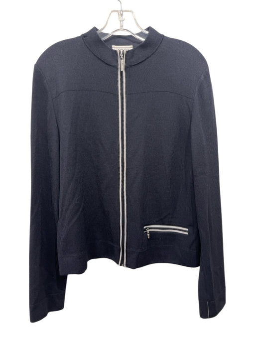 St John Sport Size M Black & White Wool Blend Zip Knit Zip Pocket Jacket Black & White / M