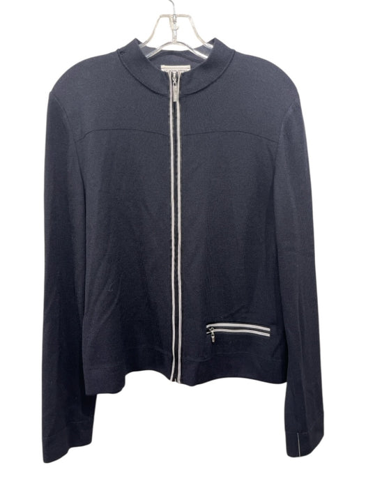 St John Sport Size M Black & White Wool Blend Zip Knit Zip Pocket Jacket Black & White / M