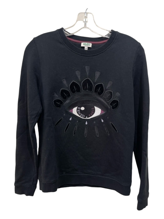 Kenzo Paris Size M Black & Purple Cotton Crew Neck Embroider Detailing Sweater Black & Purple / M