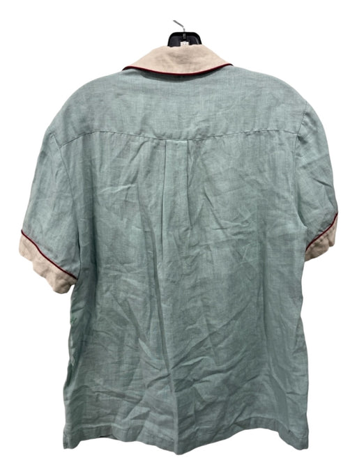 Tombolo Size S Teal Green & Red Linen Piping Short Sleeve Front Pockets Top Teal Green & Red / S