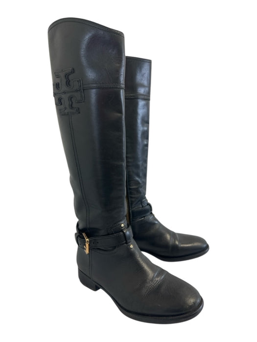 Tory Burch Shoe Size 6 Black Leather Buckle Detail Side Zip Riding Boots Black / 6