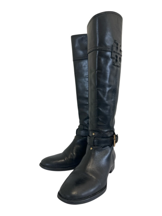 Tory Burch Shoe Size 6 Black Leather Buckle Detail Side Zip Riding Boots Black / 6