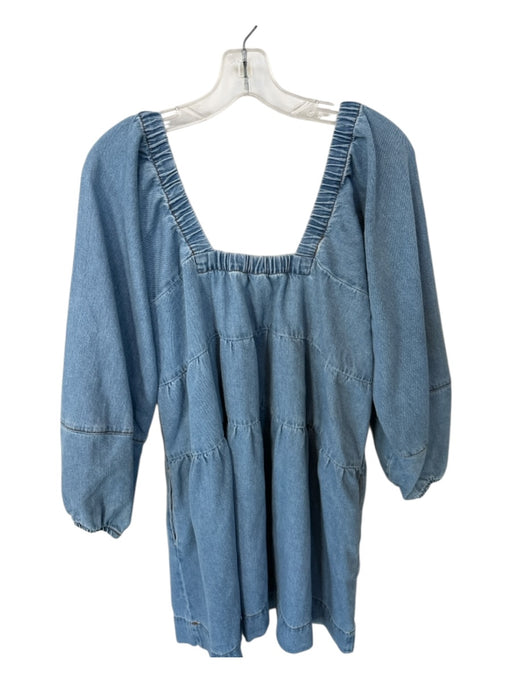 Free People Size Est L Med Dark Wash Cotton Long Balloon Sleeve Denim Dress Med Dark Wash / Est L