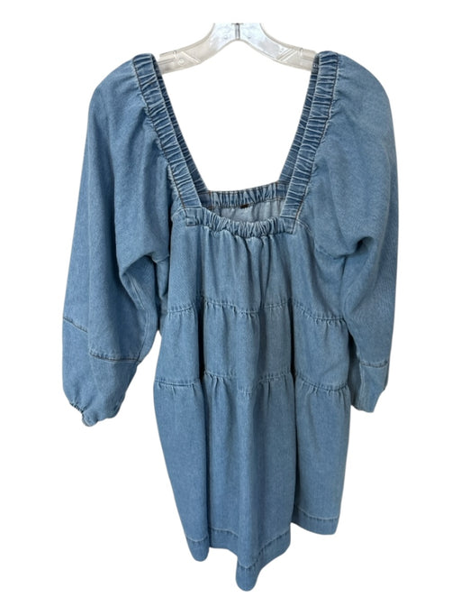Free People Size Est L Med Dark Wash Cotton Long Balloon Sleeve Denim Dress Med Dark Wash / Est L