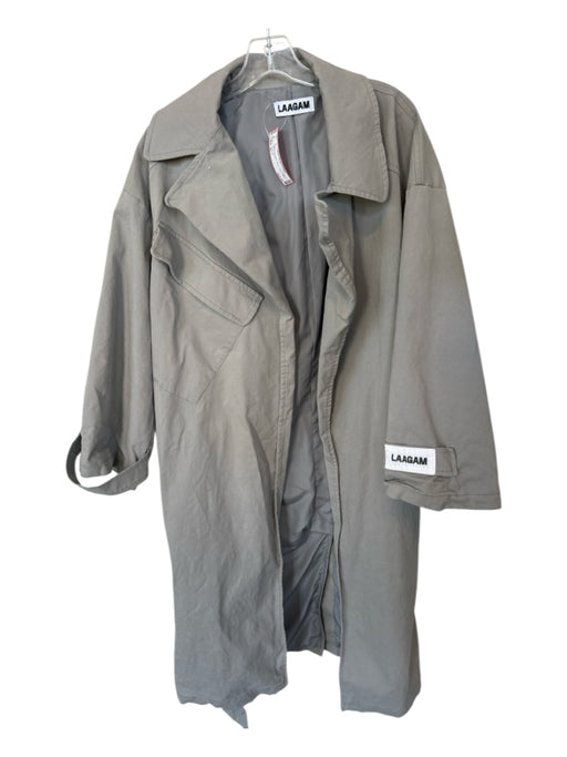 LAAGAM Size XL Light Gray Cotton Blend Collar Belted Trench Coat Light Gray / XL