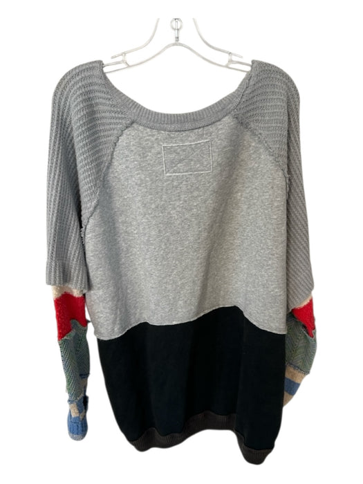 We The Free Size L Gray & Red Cotton Blend Long Sleeve Waffle Heathered Sweater Gray & Red / L