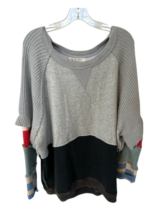 We The Free Size L Gray & Red Cotton Blend Long Sleeve Waffle Heathered Sweater Gray & Red / L