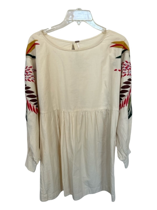 Free People Size M Cream & Red Cotton Long Balloon Sleeve Dress Cream & Red / M