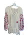 Free People Size M White & Purple Cotton Long Balloon Sleeve Flowers Beaded Top White & Purple / M