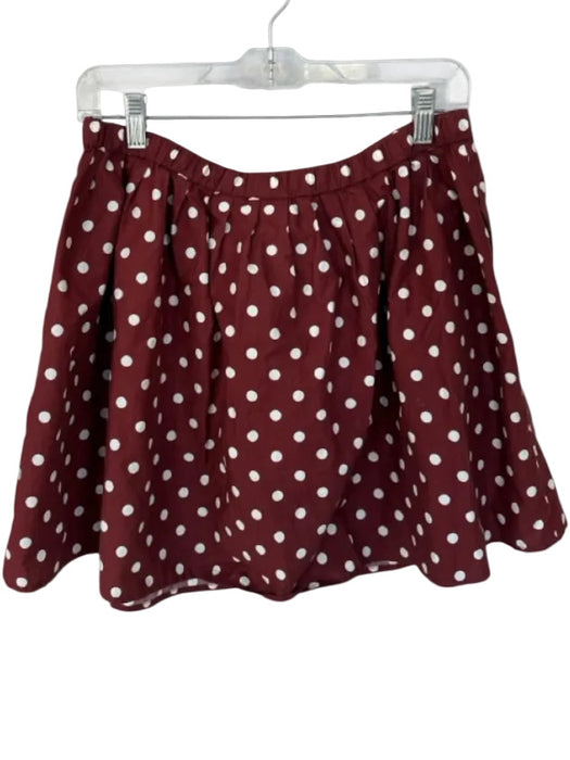 Lands End Size 8 Maroon & White Cotton Polka Dots Pockets Drawstring Waist Skirt Maroon & White / 8