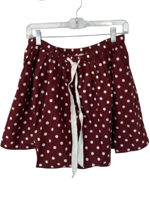 Lands End Size 8 Maroon & White Cotton Polka Dots Pockets Drawstring Waist Skirt Maroon & White / 8